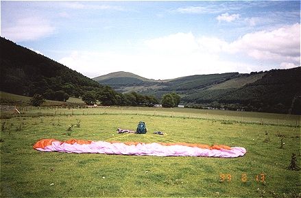 Pete's glider at rest - Tor-Y-Foel in the distance